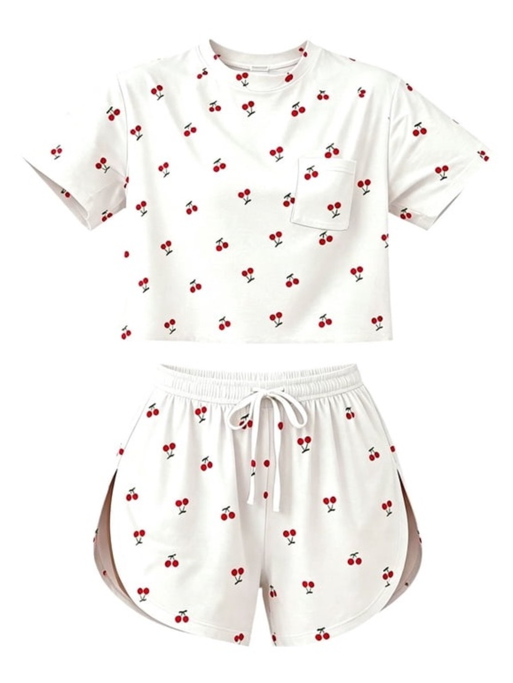 Women’s White Cherry Print Sleep Set 2 PC New With Tags Size Large